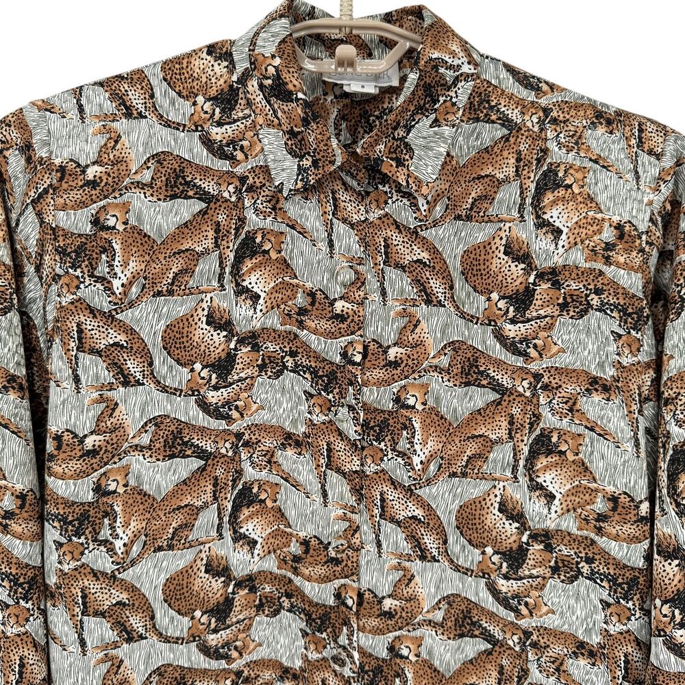Doncaster Vintage 80s Cat Leopard Shirt Blouse Animal Print MADE IN USA Size 8